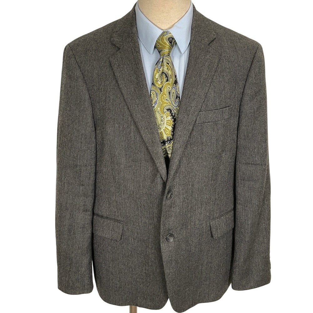 Stafford Signature Blazer Men 44S Gray Herringbone‎ Elbow Patch Academia Classic